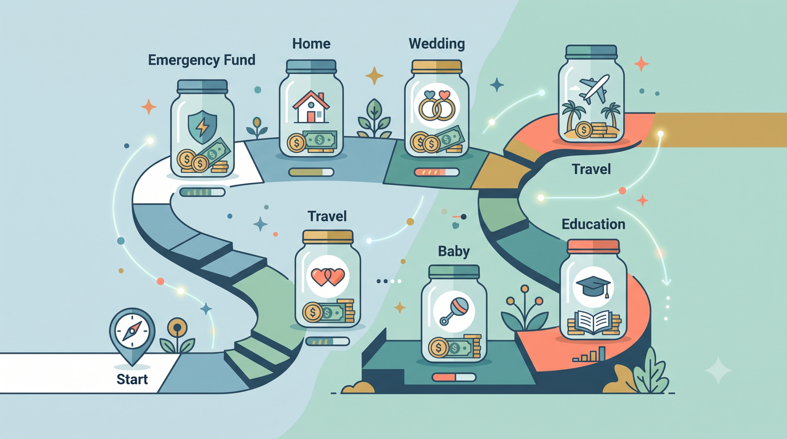 illustration showing how to save for multiple financial goals at once